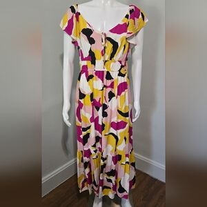 Nine West Pink, Yellow, and Black Maxi Dress
